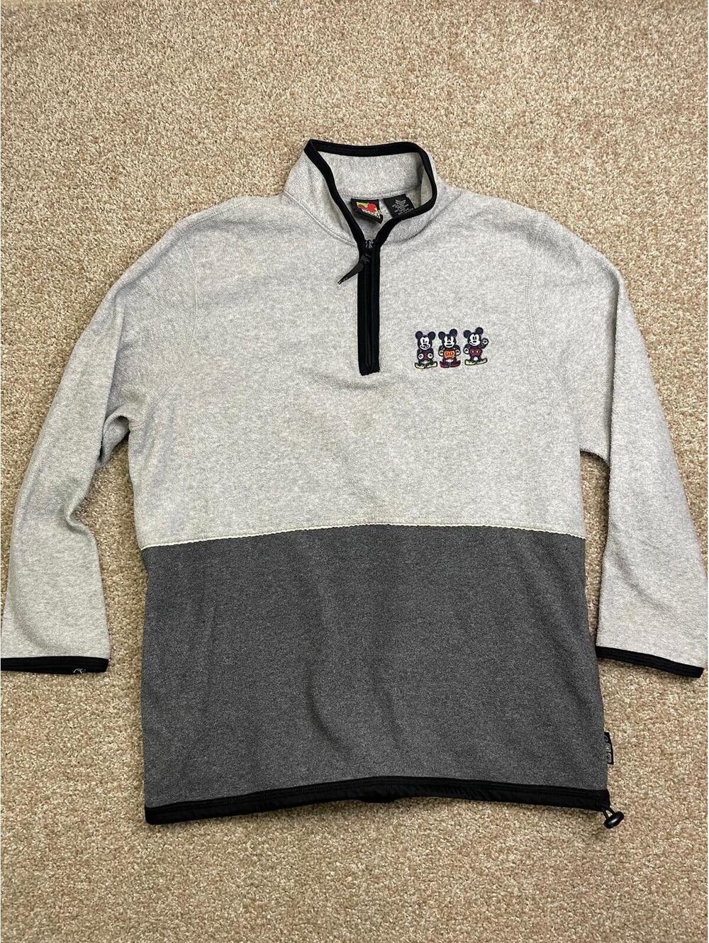 Mickey Unlimited Gray 2 Tone 1/4 Zip Fleece Sweatshirt Size Large Mickey